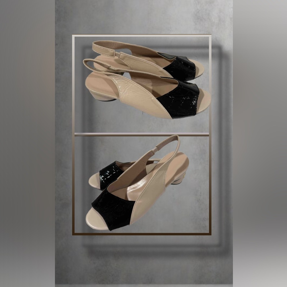 Chic Beige and Black Slingback Heels